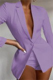 Purple Fashion Casual Solid Basic Turndown Collar Long Sleeve Two Pieces