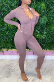 Red Fashion Casual Solid Basic Zipper Collar Long Sleeve Two Pieces