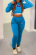 Lake Blue Fashion Casual Print Letter Hooded Collar Long Sleeve Two Pieces