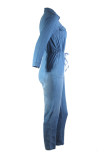 Blue Fashion Casual Solid Basic Turndown Collar Regular Jumpsuits