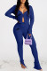 Royal Blue Fashion Sportswear Print Patchwork Long Sleeve Two Pieces