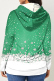 Green Casual Print Split Joint Hooded Collar Tops