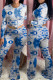 Blue Fashion Casual Tie Dye Printing O Neck Long Sleeve Two Pieces