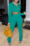 Red Fashion Casual Solid Fold Hooded Collar Long Sleeve Two Pieces