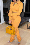 Red Fashion Casual Solid Fold Hooded Collar Long Sleeve Two Pieces