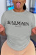 Grey Casual Street Print Patchwork Letter O Neck T-Shirts