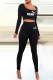Black Fashion Elegant Print Letter Square Collar Long Sleeve Two Pieces