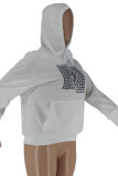 White Fashion Casual Letter Print Basic Hooded Collar Tops