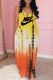 Yellow Fashion Celebrities Print Patchwork V Neck A Line Dresses