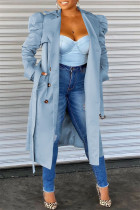 Sky Blue Fashion Casual Solid Cardigan Turndown Collar Outerwear
