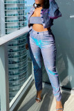 Purple Fashion Casual Patchwork Basic Turndown Collar Long Sleeve Two Pieces