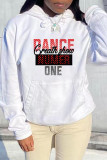 White Red Fashion Casual Letter Print Basic Hooded Collar Tops