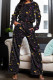 Black Casual Print Graffiti Patchwork O Neck Long Sleeve Two Pieces