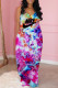 Red Fashion Celebrities Print Patchwork V Neck A Line Dresses