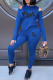 Blue Casual Letter Print Ripped Patchwork O Neck Long Sleeve Two Pieces