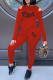 Red Casual Letter Print Ripped Patchwork O Neck Long Sleeve Two Pieces