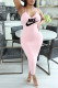 Pink Fashion Street Print Patchwork Spaghetti Strap Wrapped Skirt Dresses