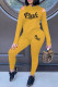 Yellow Casual Letter Print Ripped Patchwork O Neck Long Sleeve Two Pieces
