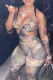 Brown Sexy Print Hollowed Out Spaghetti Strap Skinny Jumpsuits