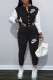 Black Fashion Casual Print Patchwork O Neck Long Sleeve Two Pieces