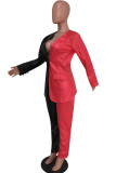 Black Red Fashion Casual Solid Patchwork Turndown Collar Long Sleeve Two Pieces