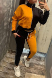 Yellow Casual Solid Split Joint Zipper Zipper Collar Long Sleeve Two Pieces
