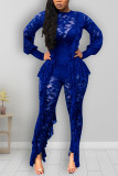 Blue Fashion Sexy Solid O Neck Skinny Jumpsuits