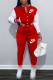 Red Fashion Casual Print Patchwork O Neck Long Sleeve Two Pieces