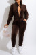 Brown Fashion Casual Solid Zipper Hooded Collar Long Sleeve Two Pieces