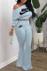 Baby Blue Fashion Sportswear Print Patchwork Oblique Collar Long Sleeve Two Pieces