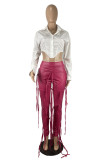 Pink Fashion Casual Solid Tassel Pants Long Sleeve Two Pieces
