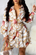 Multicolor Casual Print Patchwork Turndown Collar Waist Skirt Dresses