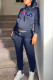 Navy Blue Fashion Casual Print Patchwork Hooded Collar Long Sleeve Two Pieces
