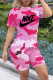 Red Fashion Sportswear Camouflage Print Patchwork O Neck Short Sleeve Two Pieces