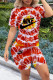 Red Fashion Casual Print Tie-dye O Neck Short Sleeve Two Pieces