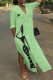 Green Fashion Casual Print Patchwork Turndown Collar Irregular Dress Dresses