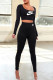 Black Fashion Elegant Print Patchwork Square Collar Long Sleeve Two Pieces