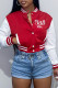Red Fashion Casual Letter Embroidery Patchwork Outerwear