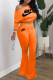 Orange Fashion Sportswear Print Patchwork Oblique Collar Long Sleeve Two Pieces