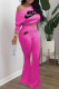 Rose Red Fashion Sportswear Print Patchwork Oblique Collar Long Sleeve Two Pieces