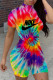 Red Fashion Street Print Tie-dye O Neck Straight Rompers