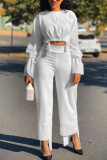 White Casual Solid Patchwork Asymmetrical O Neck Long Sleeve Two Pieces