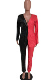 Black Red Fashion Casual Solid Patchwork Turndown Collar Long Sleeve Two Pieces