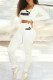White Fashion Elegant Print Letter Square Collar Long Sleeve Two Pieces