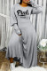 Grey Fashion Casual Letter Print Basic O Neck Long Sleeve Dresses