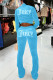 Light Blue Fashion Casual Print Hot Drill Hooded Collar Long Sleeve Two Pieces