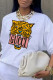 White Casual Street Print Patchwork O Neck Tops