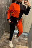 Tangerine Red Casual Solid Split Joint Zipper Zipper Collar Long Sleeve Two Pieces