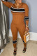Brown Fashion Casual Patchwork Basic O Neck Long Sleeve Two Pieces