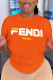 Orange Casual Street Print Patchwork O Neck T-Shirts